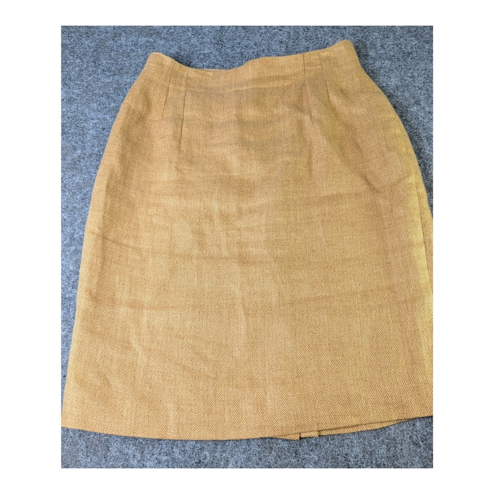 Jones New York Mustard Yellow Herringbone Pencil Skirt Lined Knee Length